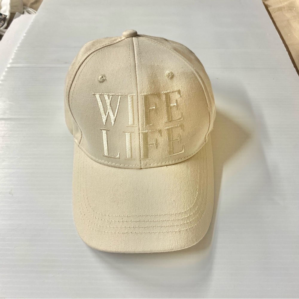 Miss to Mrs Cream Embroidered 'Wife Life' Baseball Cap 100% Cotton Bridal Vibes - Picture 2 of 8